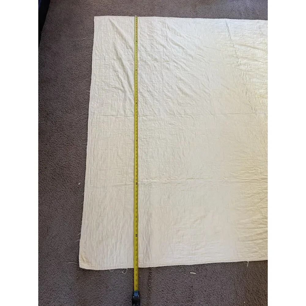Vtg CottageCore Hand sown Patchwork Quilt 78x94 Reversible Yellow Distressed